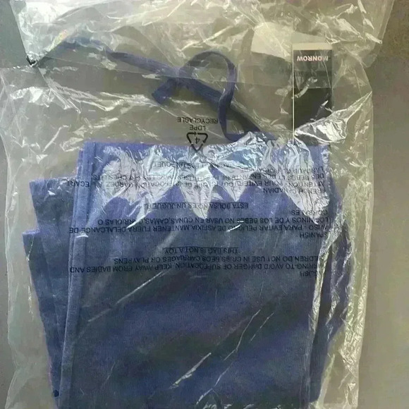 Monrow NEW Blue Cropped Hem Wide Leg Drawstring Lounge Sweatpants Size XS - Picture 3 of 3